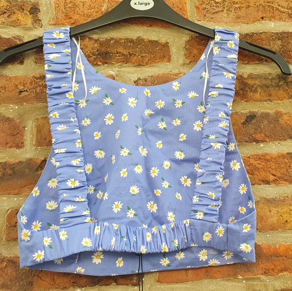 ZARA Blue Crop Top Daisy Print Size M BNWT - Picture 5 of 10